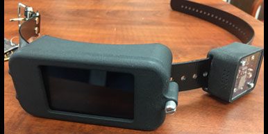 Image of an early model of the Canine Thermal Model Monitor (CTMM) Collar, which is currently being developed by USAMMDA and the Johns Hopkins University (JHU) Applied Physics Laboratory (APL) (image courtesy of JHU APL).